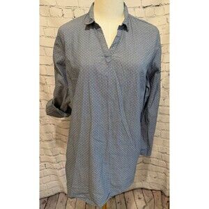 Allen Solly Women Blue White Polka Dot 100% Cotton v-neck Blouse Large